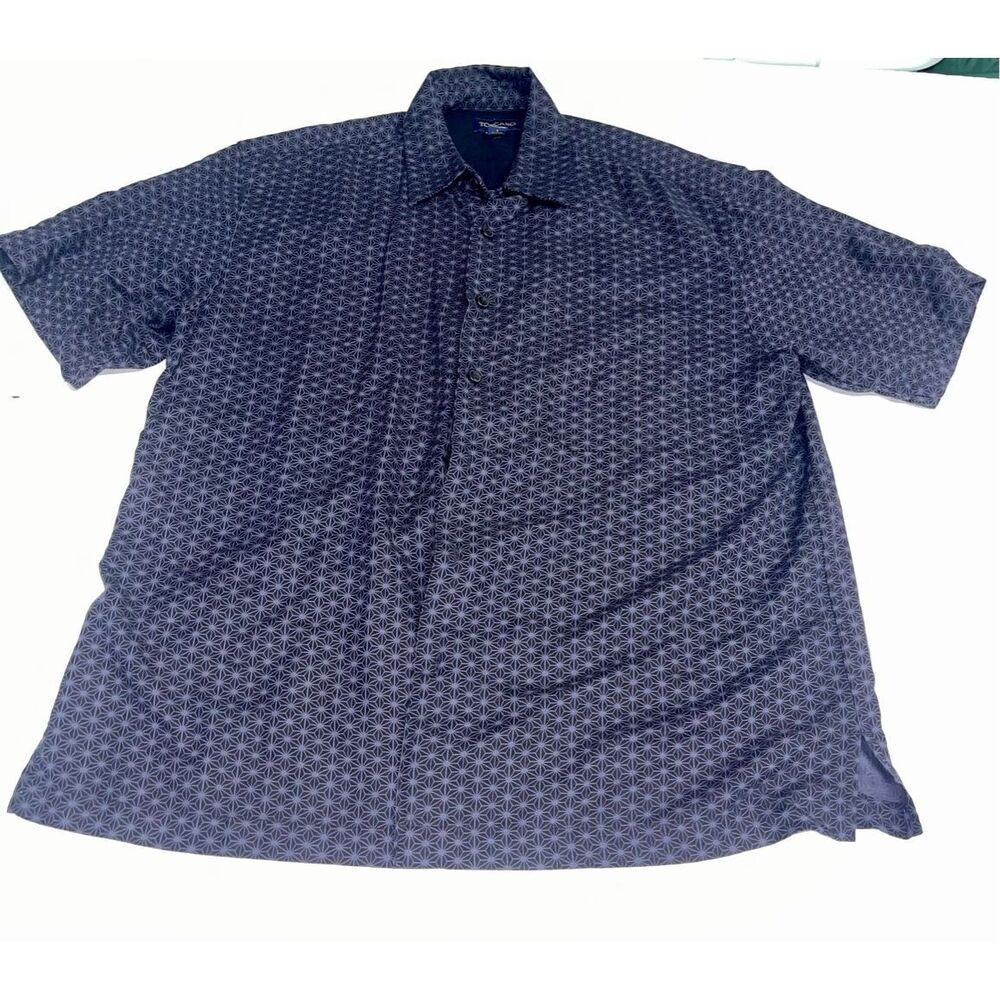TOSCANO Geometric 100% Silk‎ Navy Shirt Size L A18